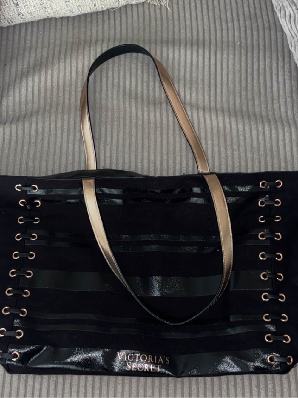 Victoria's Secret Black Tote with Gold-Tone Straps